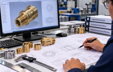Engineering and design for precision manufacturing with CAD models, technical drawings, brass components, and manufacturing specifications at Princy Industries