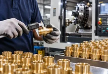 Precision metal manufacturing process with brass component inspection using a digital caliper at Princy Industries